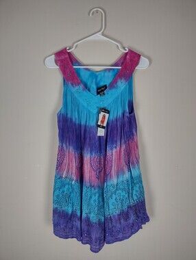 Charlie Paige Sleeveless Tie-Dye V-Neck Tunic in Turquoise, Purple & Pink